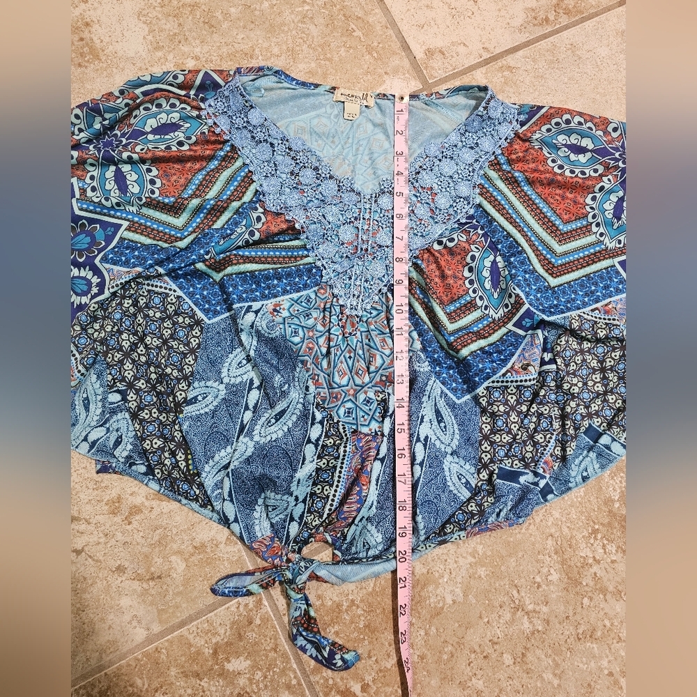 OneWorld Medium Blue Boho Patchwork Lace Tie-Fron… - image 8